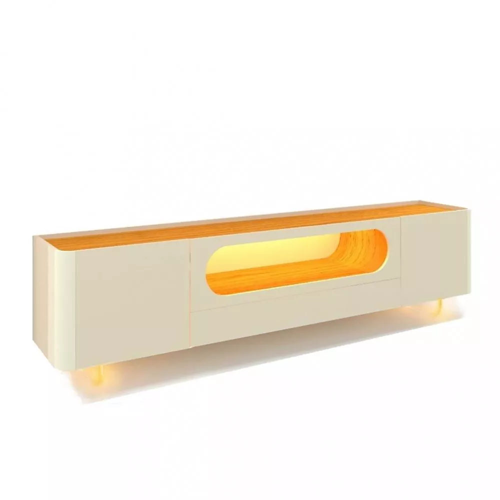 Rack para TV de Até 85 Polegadas 2 Portas 1 Gaveta LED com Pés de Vidro Nobre Gelius