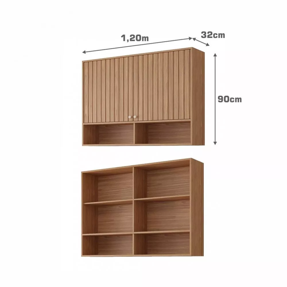 Armário Aéreo Ripado 2 Portas 120cm em MDF Diva MGM Móveis