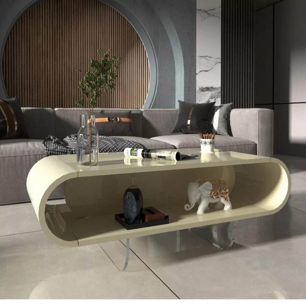 Mesa de Centro Com Pés de Vidro Nobre Gelius