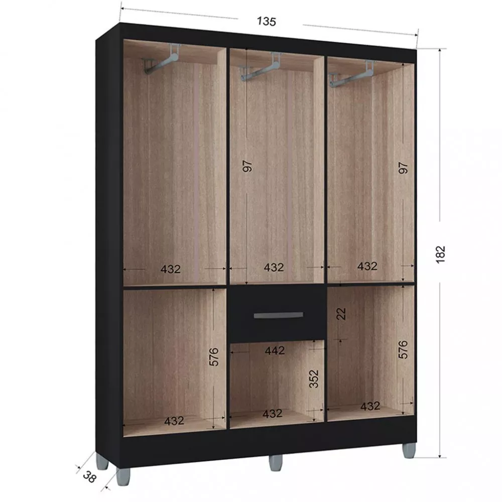 Guarda Roupa Solteiro 7 Portas 1 Gaveta Turin Poquema