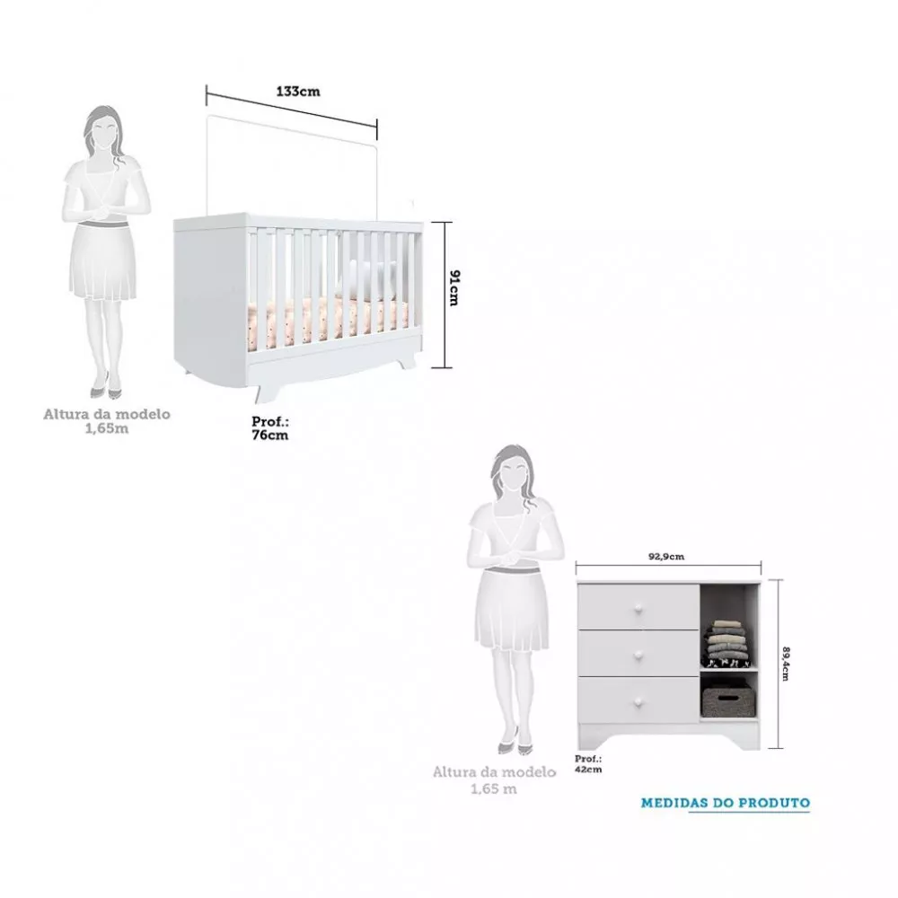 Image 2 of 5 of Dormitório Infantil Cômoda 3 Gavetas Ben e Berço Nick Móveis Peroba