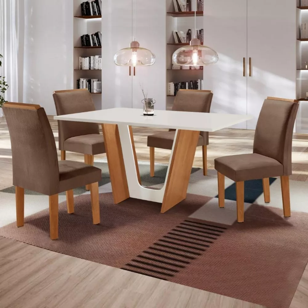 Conjunto Sala de Jantar Mesa 120cm 4 Cadeiras Tampo Dakota Plus Sevilha Cel Móveis