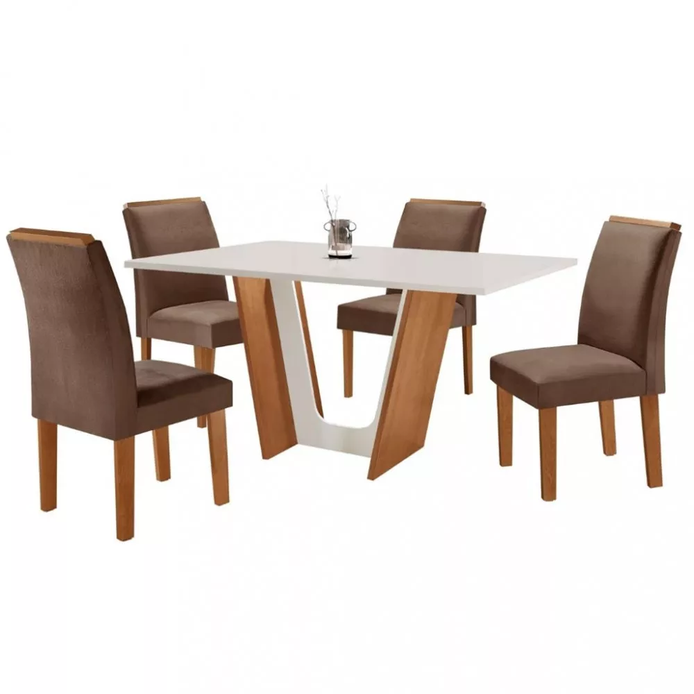 Conjunto Sala de Jantar Mesa 120cm 4 Cadeiras Tampo Dakota Plus Sevilha Cel Móveis