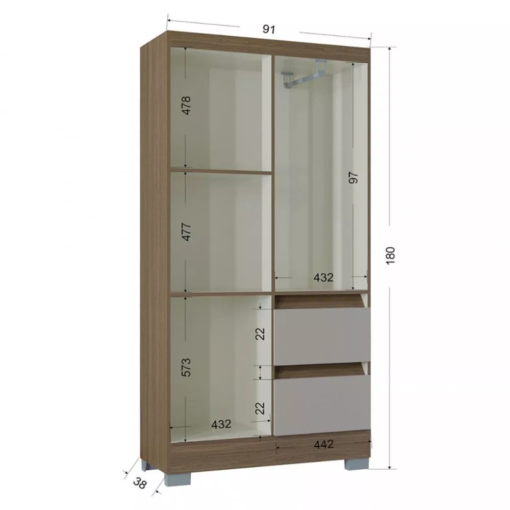 Guarda Roupa Solteiro 4 Portas 2 Gavetas Nápoles Poquema