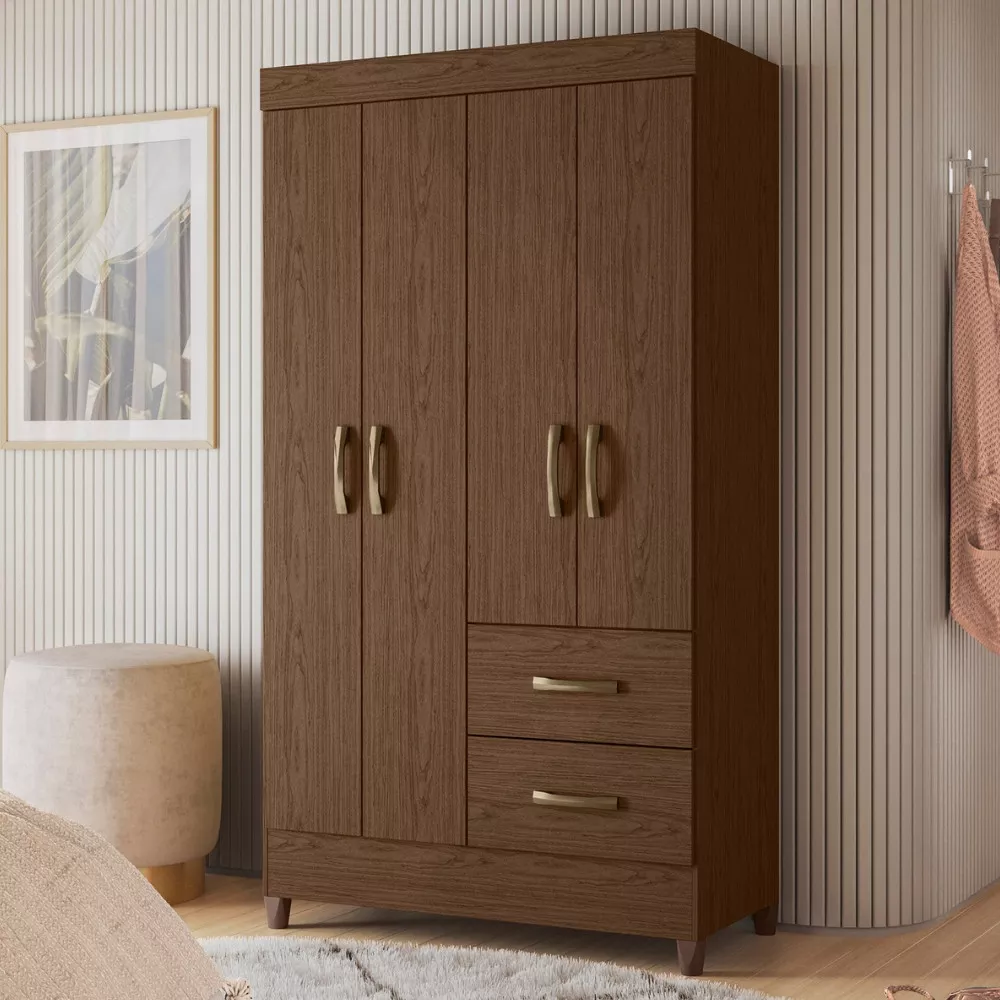 Guarda Roupa Solteiro 4 Portas 2 Gavetas com Pés Mobi Albatroz