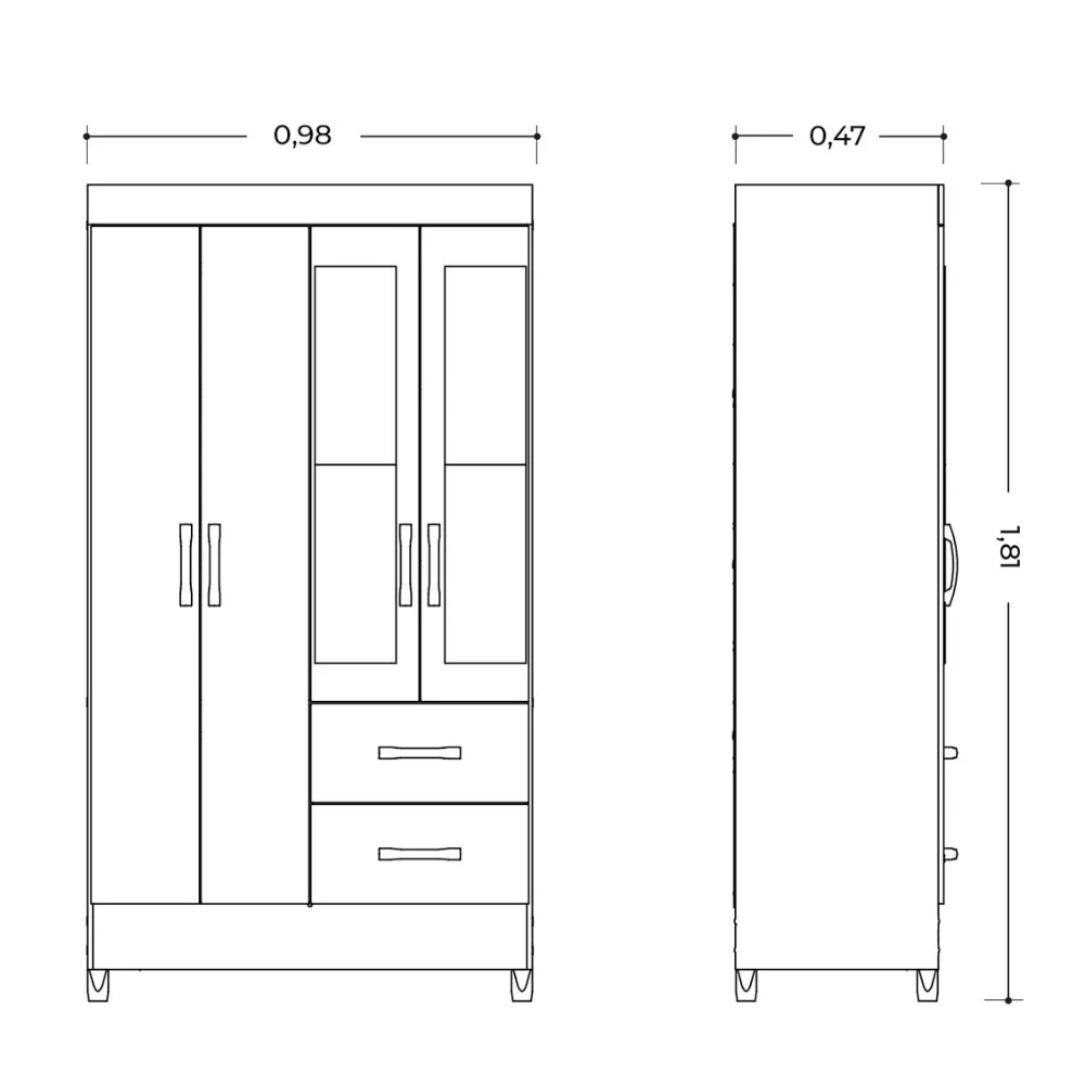 Guarda Roupa Solteiro 4 Portas 2 Gavetas com Pés Mobi Albatroz