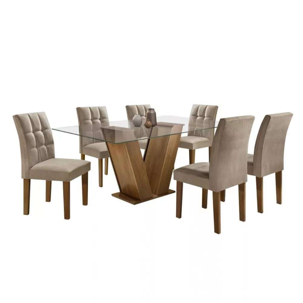Conjunto Sala de Jantar Mesa 160cm 6 Cadeiras Vitória Cel Móveis