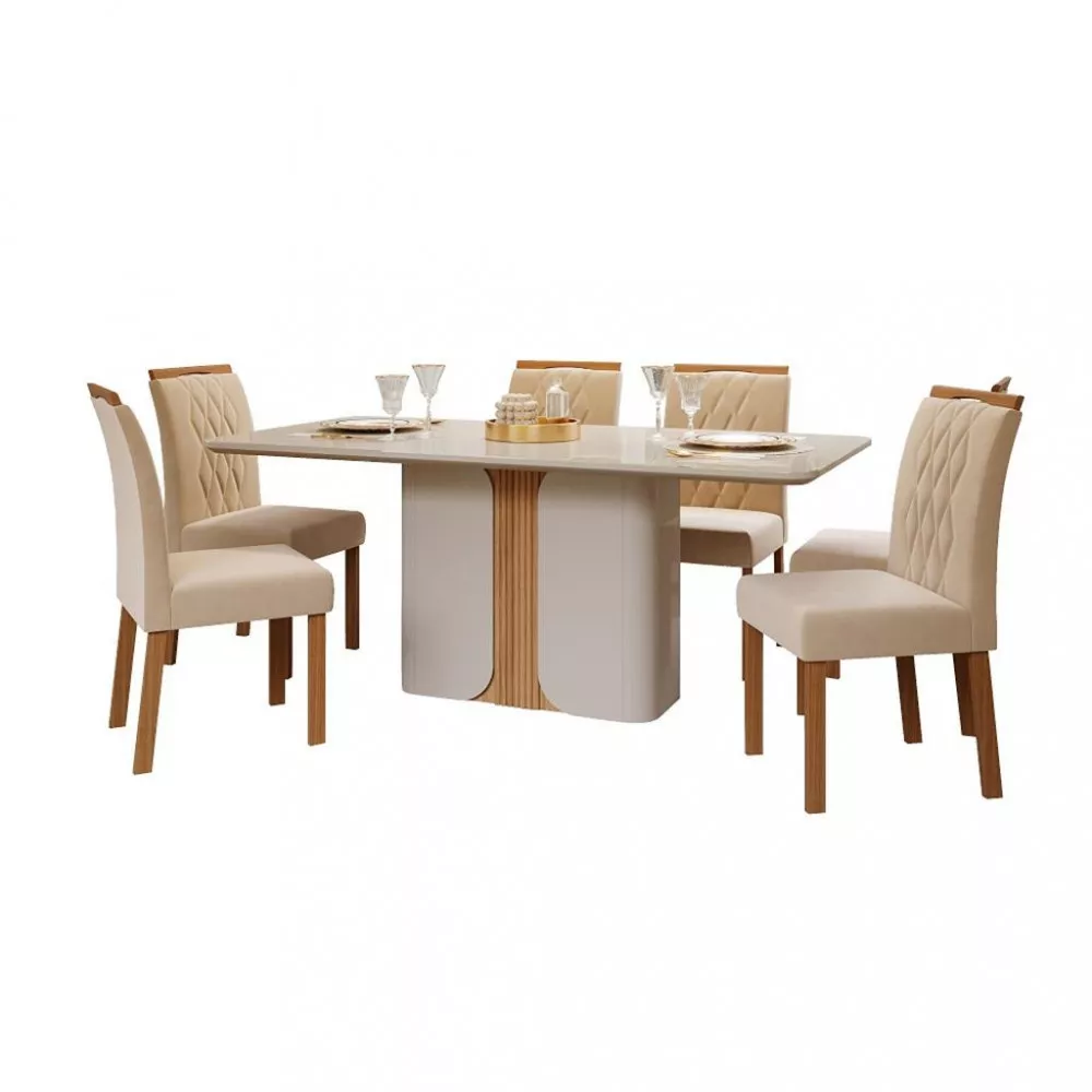 Conjunto Sala de Jantar Mesa Charlote 180cm e 6 Cadeiras Juliana Cimol