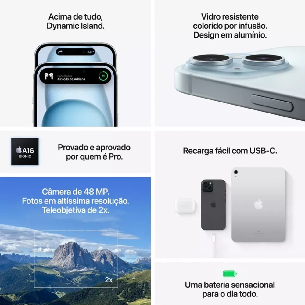 Image 3 of 4 of iPhone 15 Apple Tela 6,1 Polegadas 5G Câmera 48MP 128GB