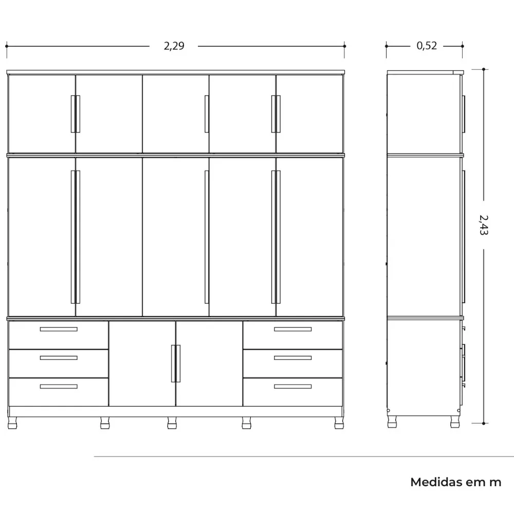 Guarda Roupa Espelho Casal 12 Portas 6 Gavetas Titan Albatroz