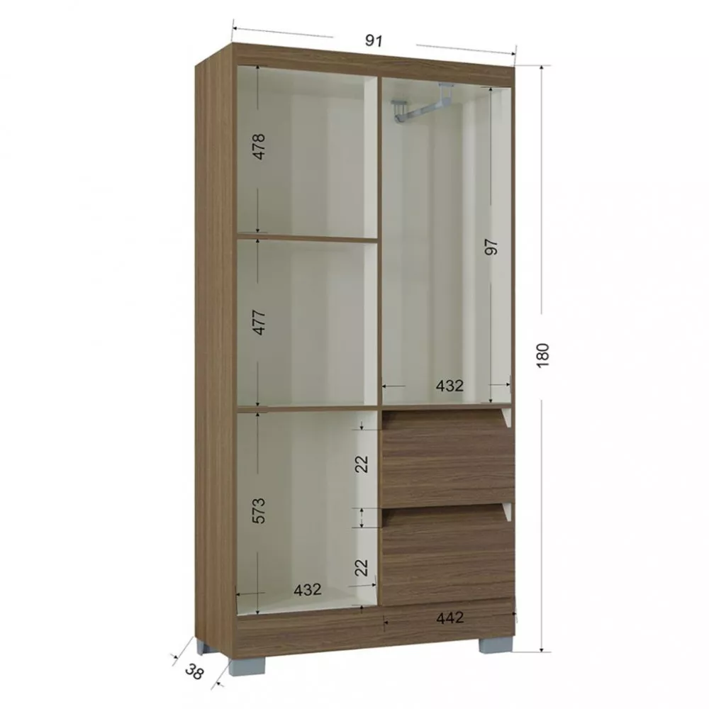 Guarda Roupa Solteiro 4 Portas 2 Gavetas Nápoles Poquema