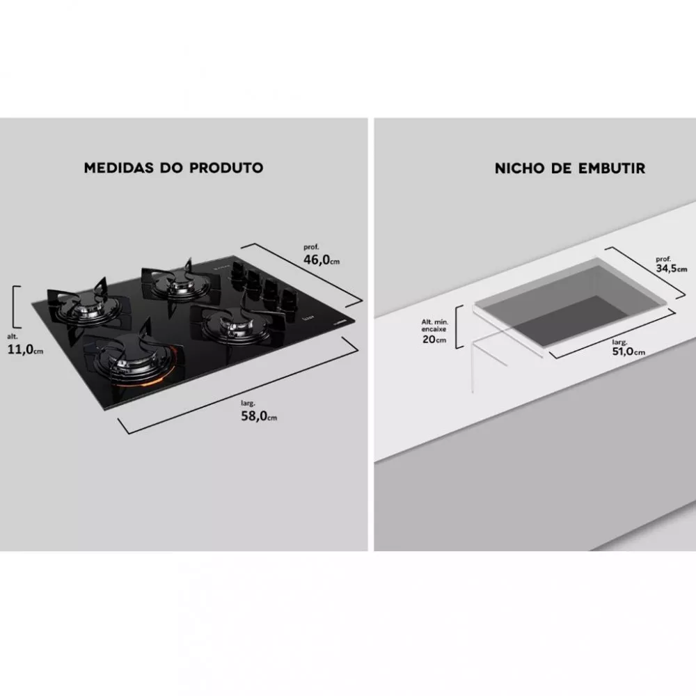 Cooktop Atlas U Top 4 Bocas Acendimento Automático