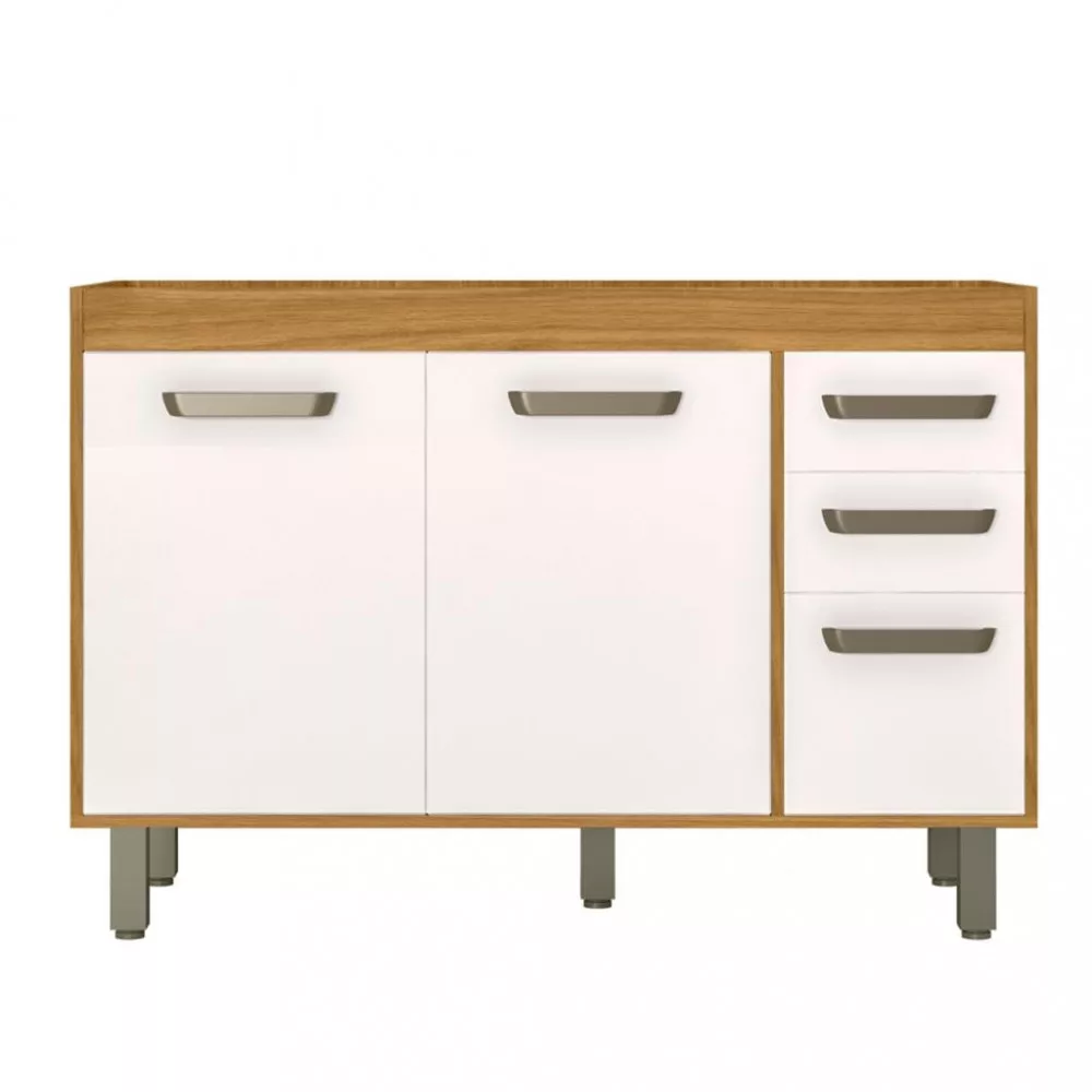 Balcão 120cm sem Tampo 3 Portas 2 Gavetas Malta Poliman