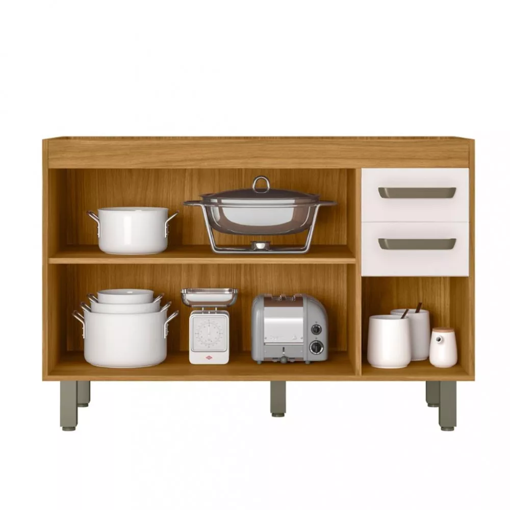 Balcão 120cm sem Tampo 3 Portas 2 Gavetas Malta Poliman