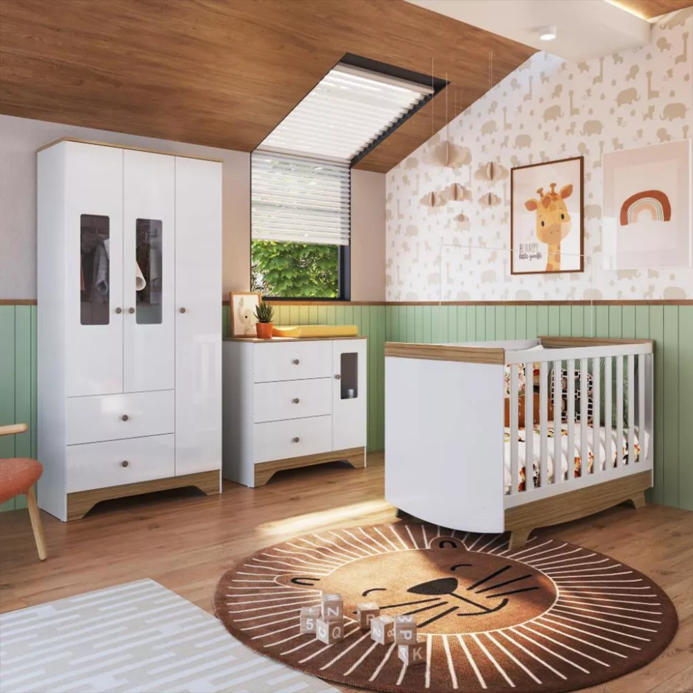 Quarto Infantil Guarda Roupa e Cômoda Ben e Berço Nick Móveis Peroba