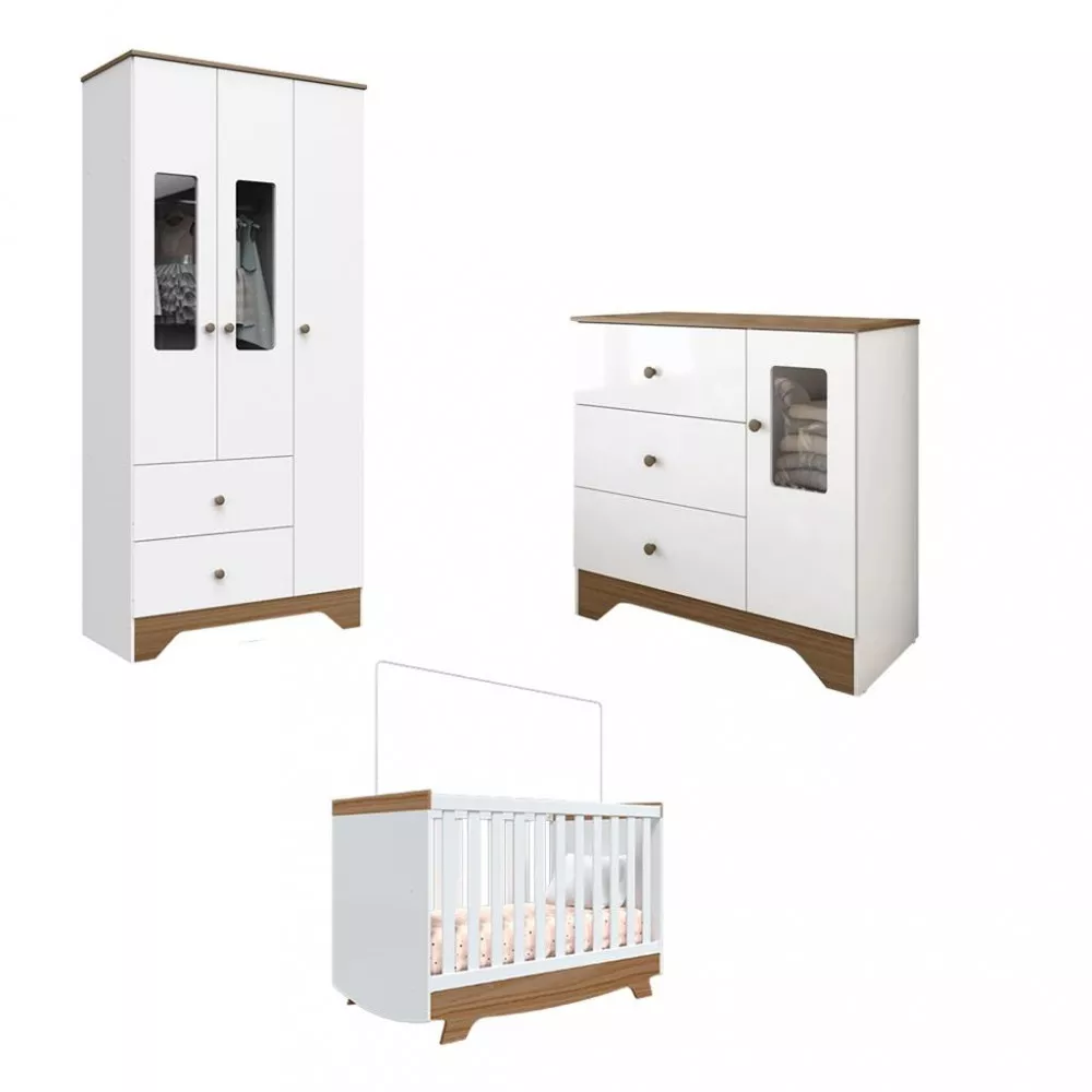 Quarto Infantil Guarda Roupa e Cômoda Ben e Berço Nick Móveis Peroba
