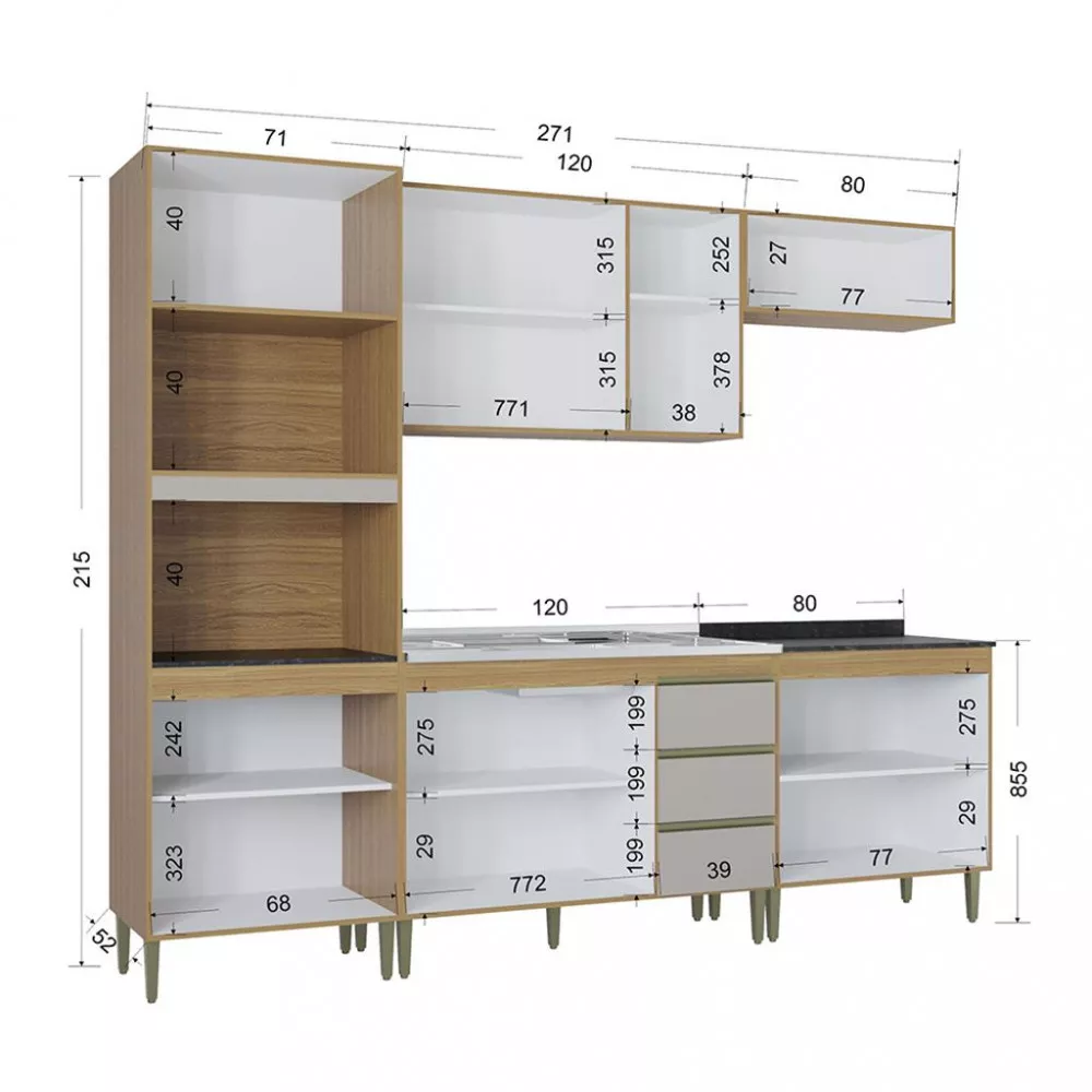 Image 3 of 4 of Cozinha Modulada com Balcão 5 Peças Perola Poquema