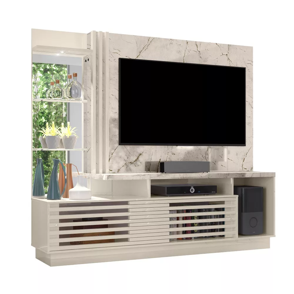 Estante Home para TV até 60 Polegadas com LED e Espelho 2 Portas de Correr Frizz Plus Madetec