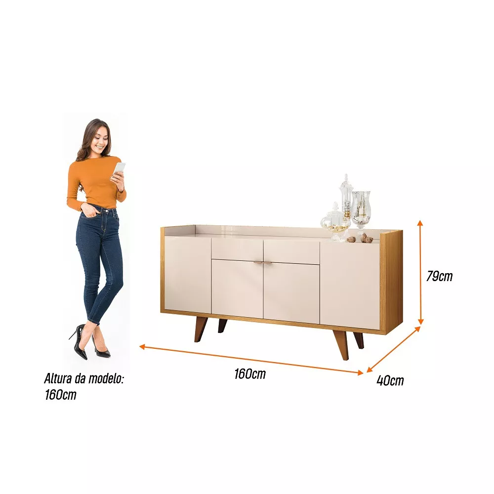 Aparador Buffet 4 Portas 2 Gavetas com Pés Melodia HB Móveis
