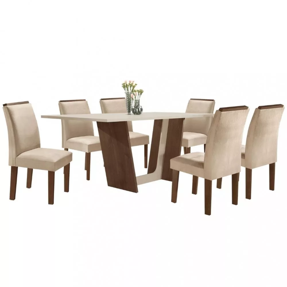 Conjunto Sala de Jantar Mesa 160cm 6 Cadeiras Tampo Dakota Plus Florença Sevilha Cel Móveis