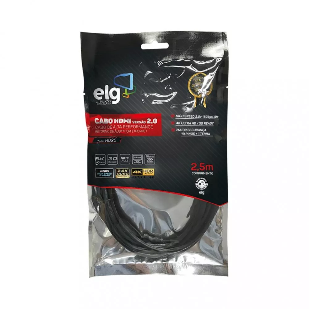 Image 3 of 4 of Cabo HDMI ELG Versão 2.0 4K Ultra HD Alta Performance HD25 2,5 Metros