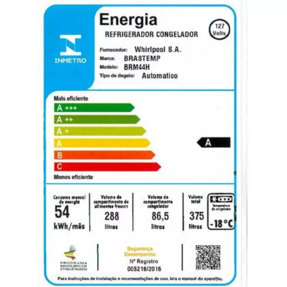 Geladeira Brastemp 375 Litros 2 Portas Frost Free BRM44HB