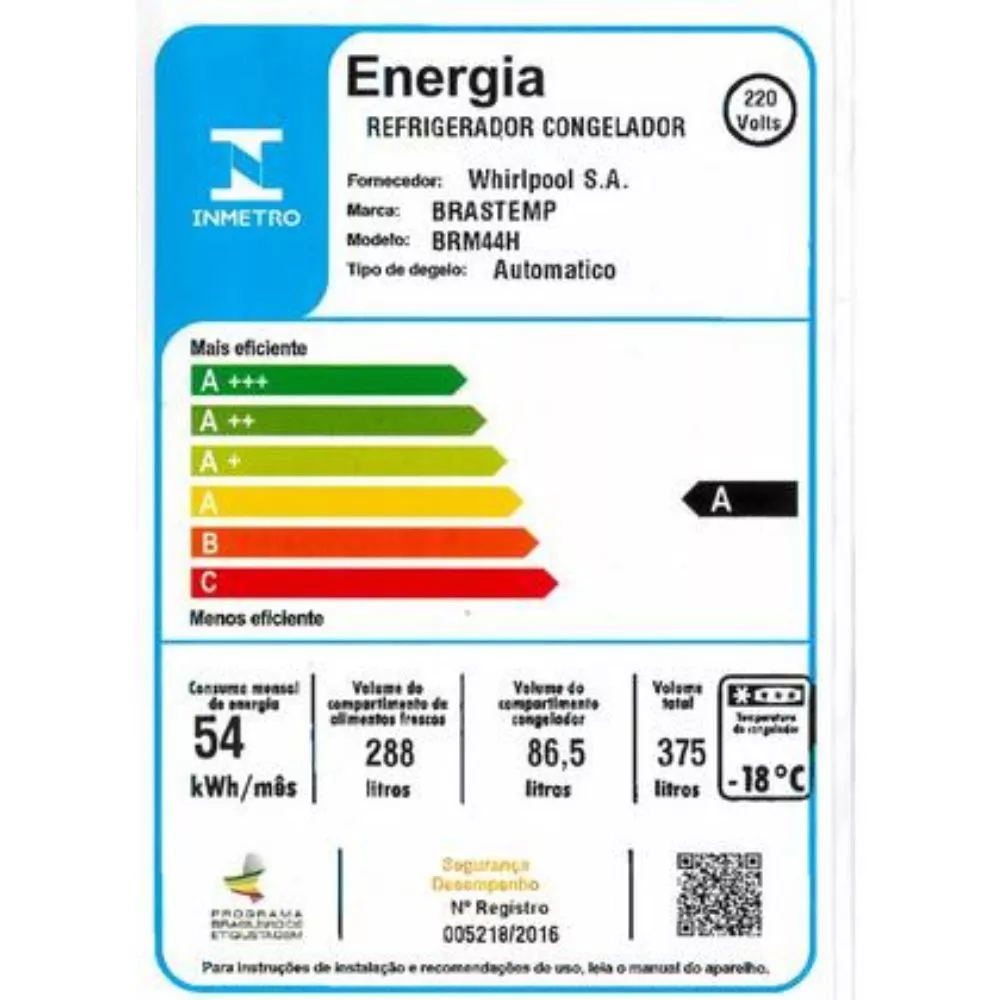 Geladeira Brastemp 375 Litros 2 Portas Frost Free BRM44HB