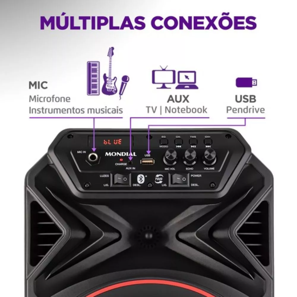 Caixa Amplificada Mondial 250W Bluetooth Recarregável CM-250