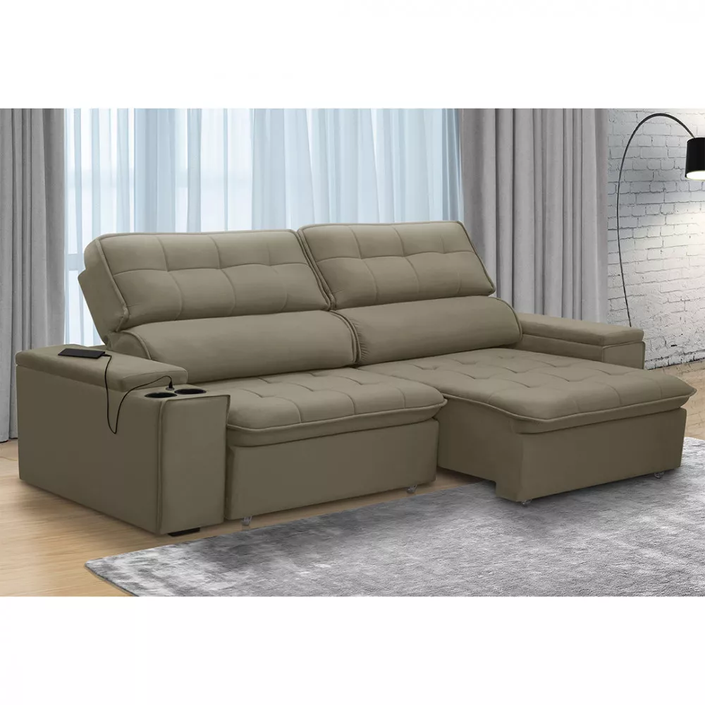 Sofá Ferguile Genebra 3 Lugares Com Porta Copo e USB