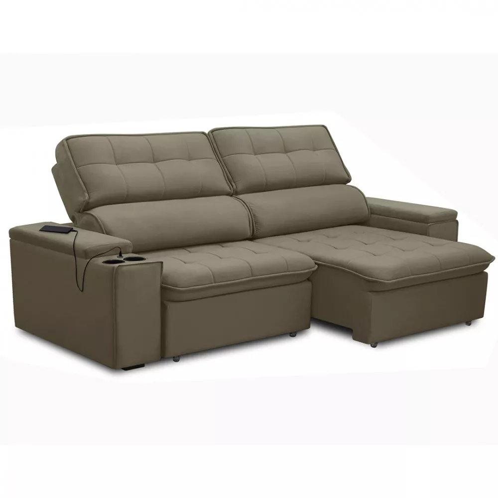 Sofá Ferguile Genebra 3 Lugares Com Porta Copo e USB