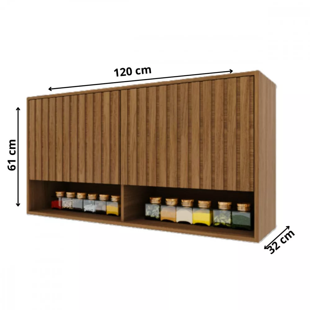Armário Cozinha Paris 2 Portas Ripadas 1,20 Indekes