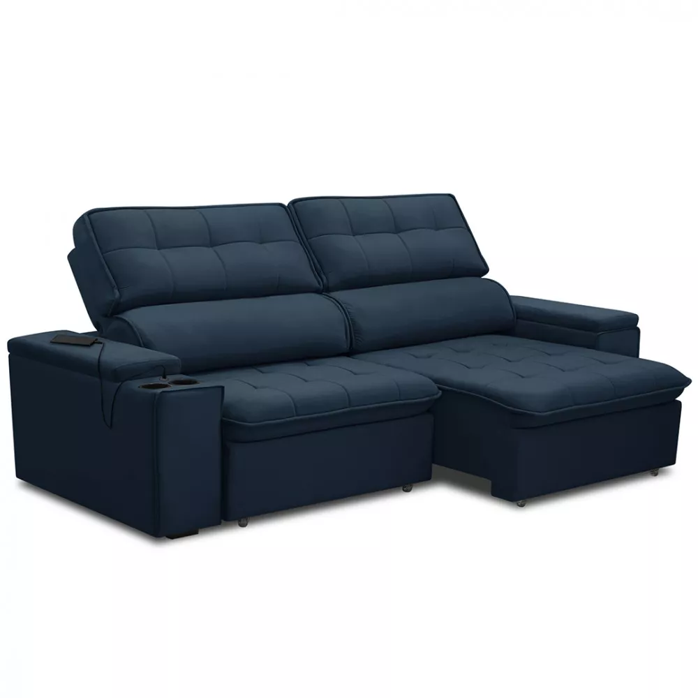 Sofá Ferguile Genebra 3 Lugares Com Porta Copo e USB