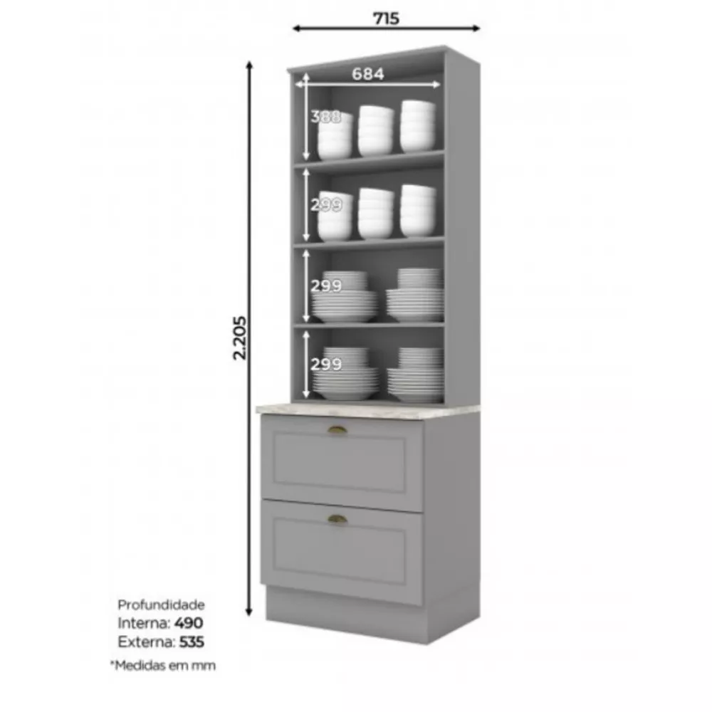 Cristaleira Henn Americana 2 Portas 2 Gavetas SD C357-05