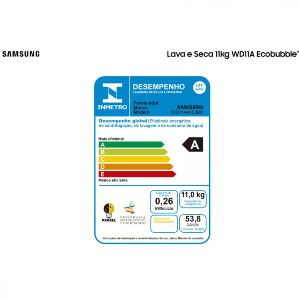 Lava e Seca Samsung 11kg Eco Bubble WD11A4453BX