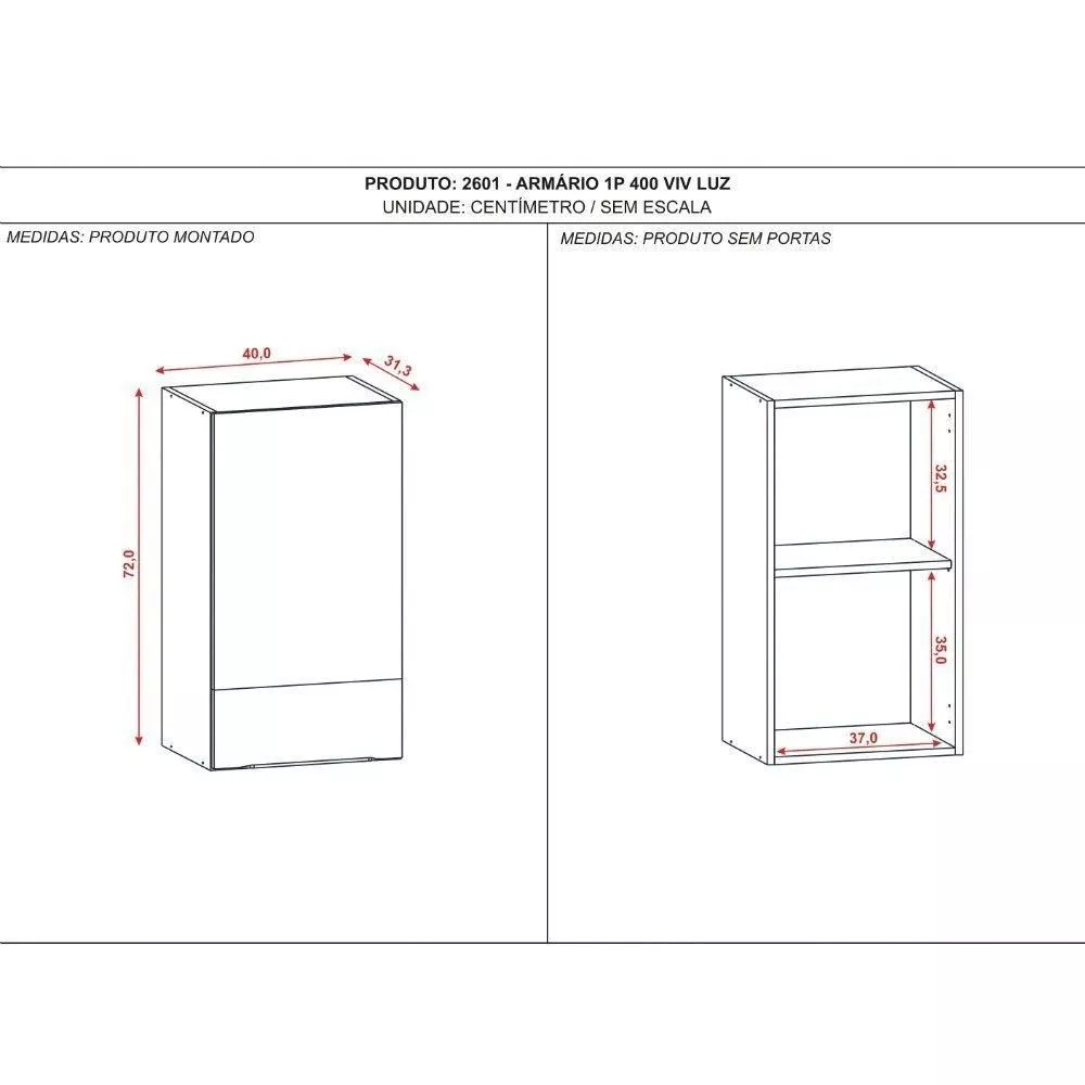 Armário Kits Paraná Concep Luz 1 Porta 40cm