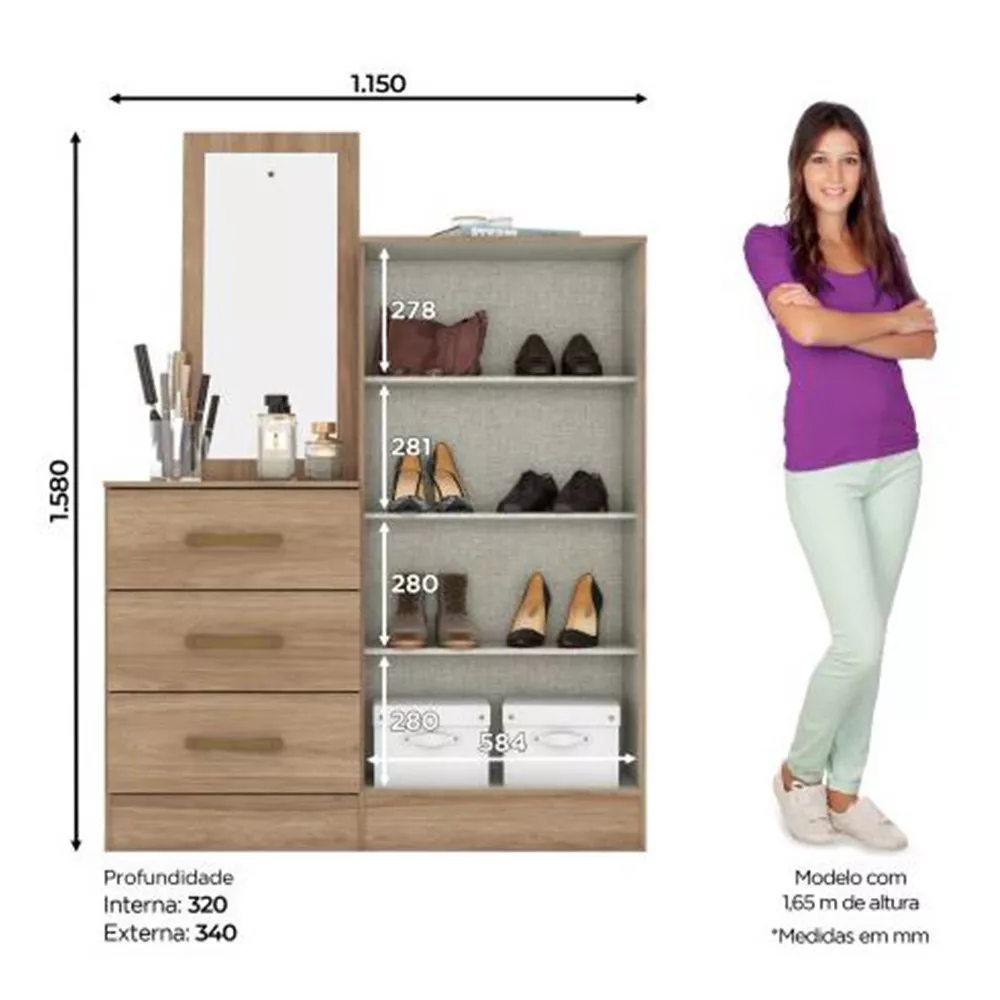 Cômoda 2 Portas 3 Gavetas com Espelho Henn