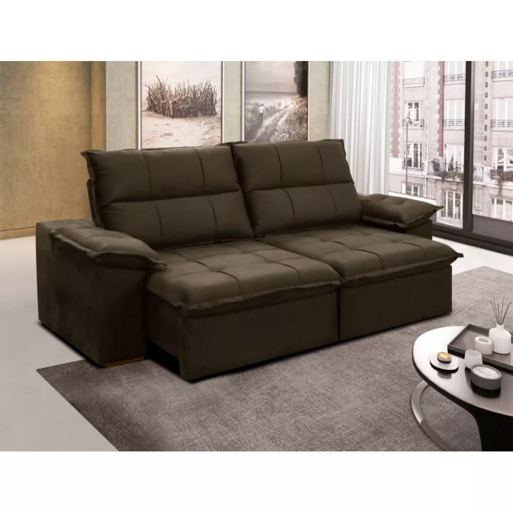 Sofá Solar Cesky 3 Lugares Retrátil e Reclinável 2,00m Gralha Azul