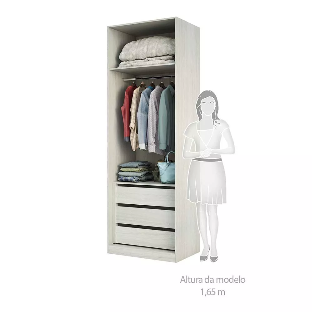 Guarda Roupas de Canto Closet Aberto 4 Módulos com 3 Gavetas 4 Cabideiros Prime Luciane Móveis