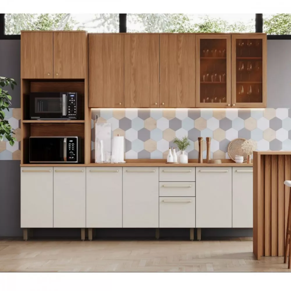 Armário Aéreo 2 Portas de Vidro 80cm Requinte Henn