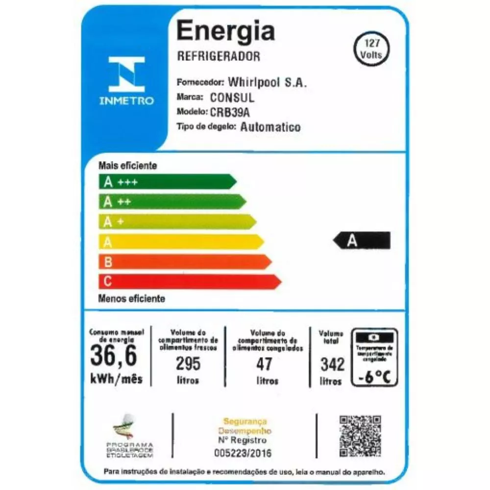 Image 3 of 5 of Refrigerador Consul Frost Free 342 Litros com Controle de Temperatura CRB39