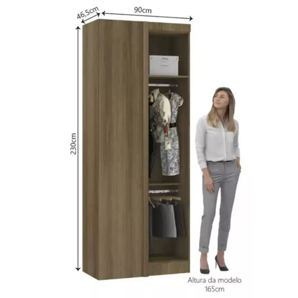 Modulo Guarda Roupa Eucamoveis Paris Canto Reto 1 Porta Com Espelho