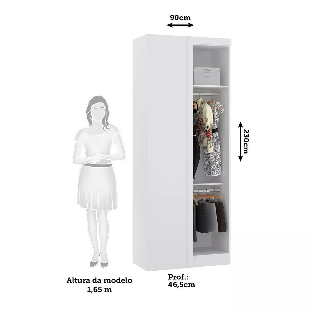 Guarda Roupa de Canto Reto Modulado 90cm 1 Porta Alpes Luciane Móveis