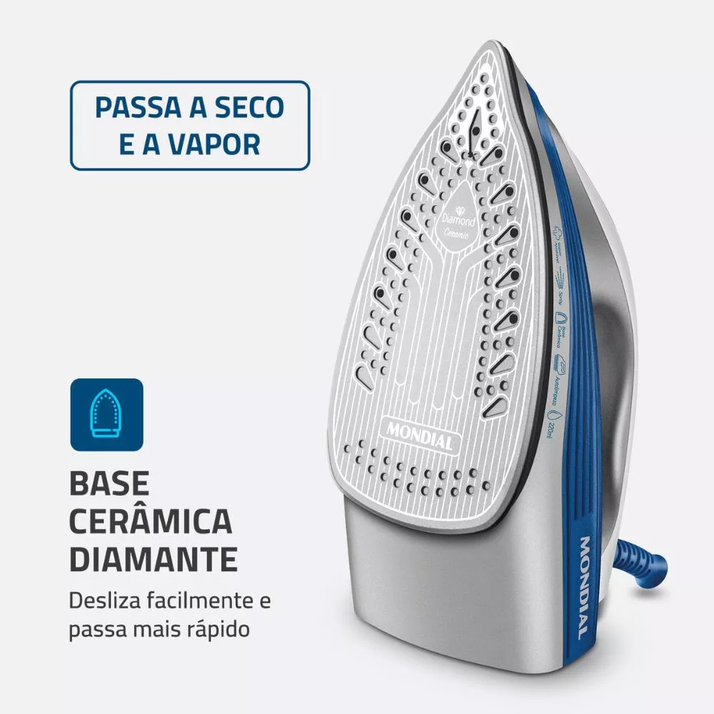 Ferro a Vapor Mondial  Base Cerâmica FVN-01-BL