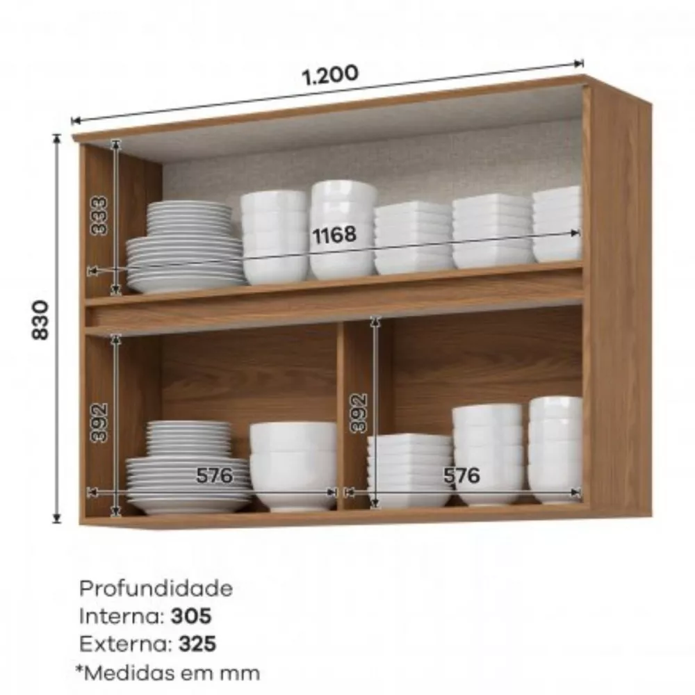 Armário Aéreo 2 Portas Basculantes 1.20cm Requinte Henn