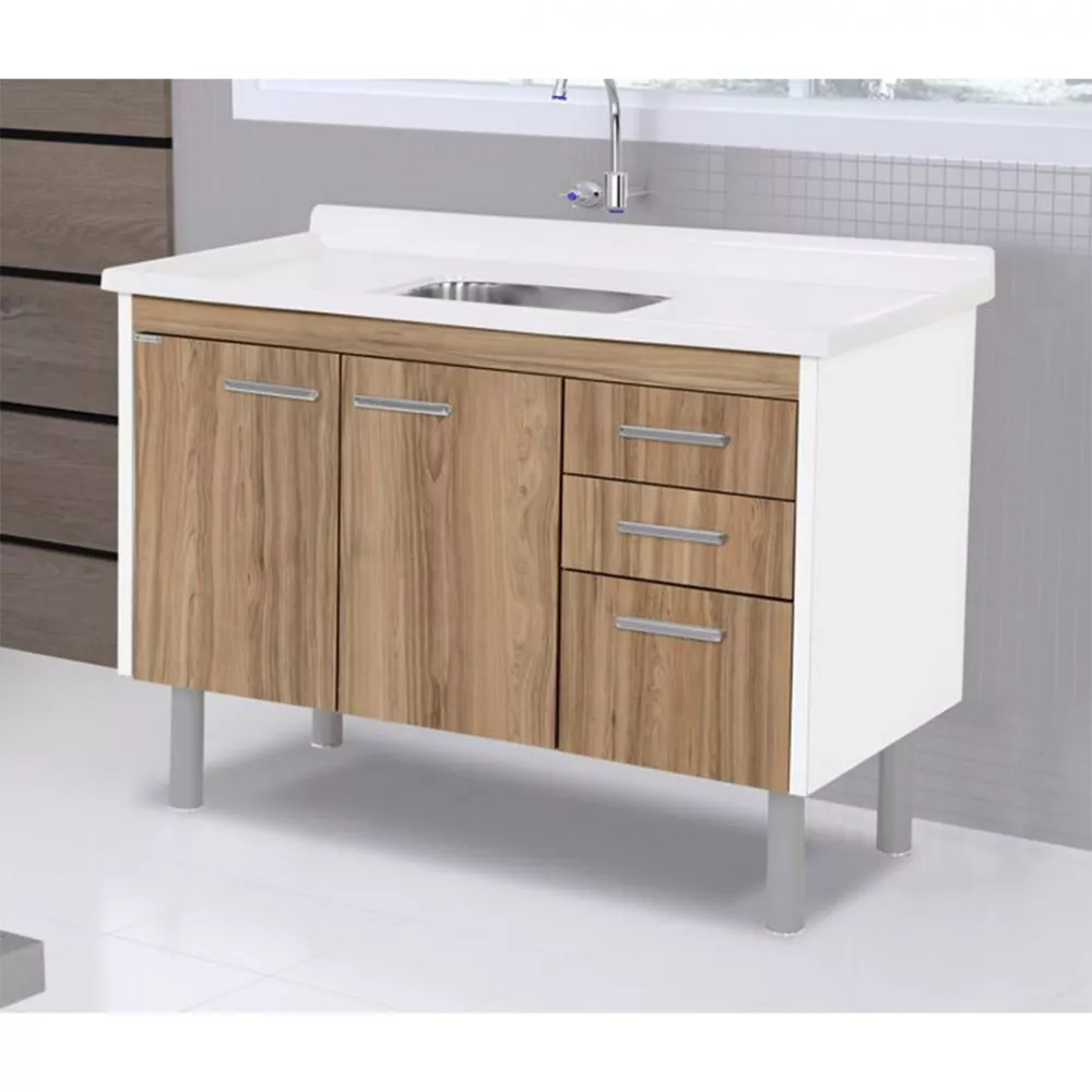 Balcão Para Cozinha Rorato Valenza Sem Tampo 2 Portas 3 Gavetas