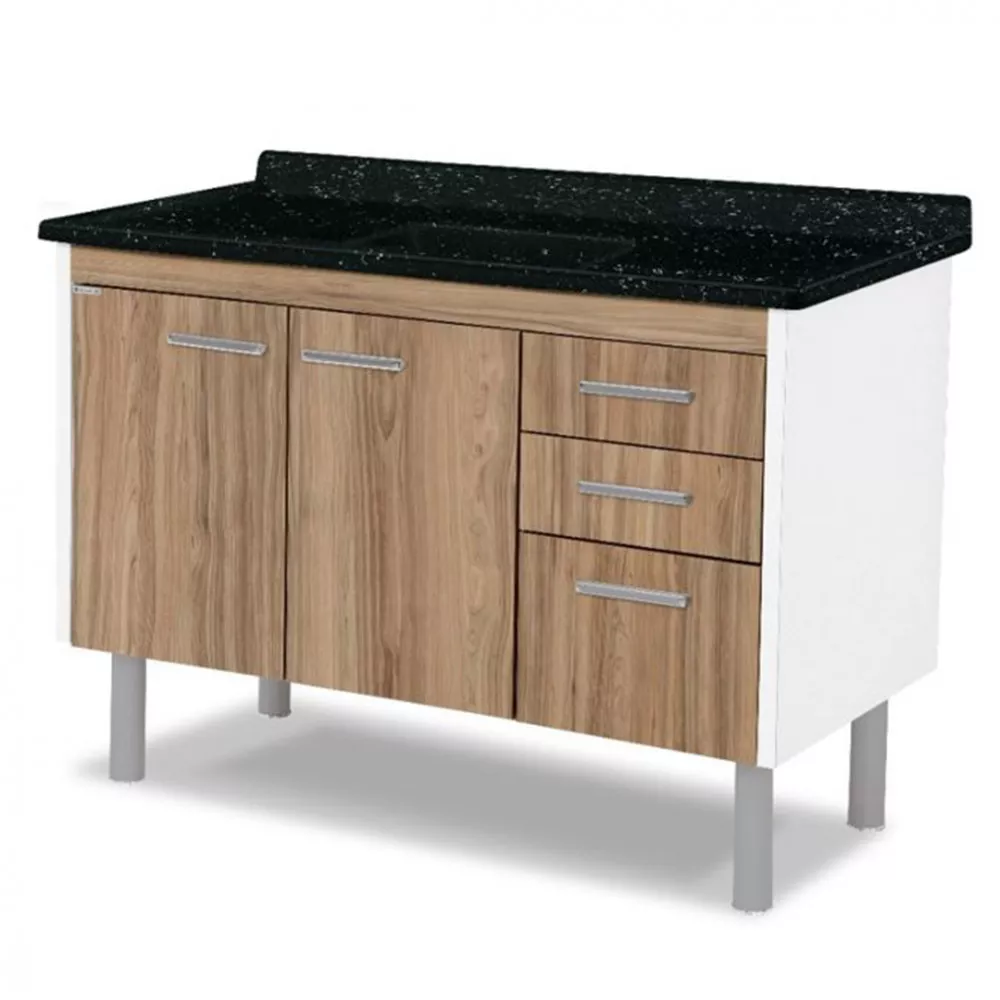 Balcão Para Cozinha Rorato Valenza Sem Tampo 2 Portas 3 Gavetas