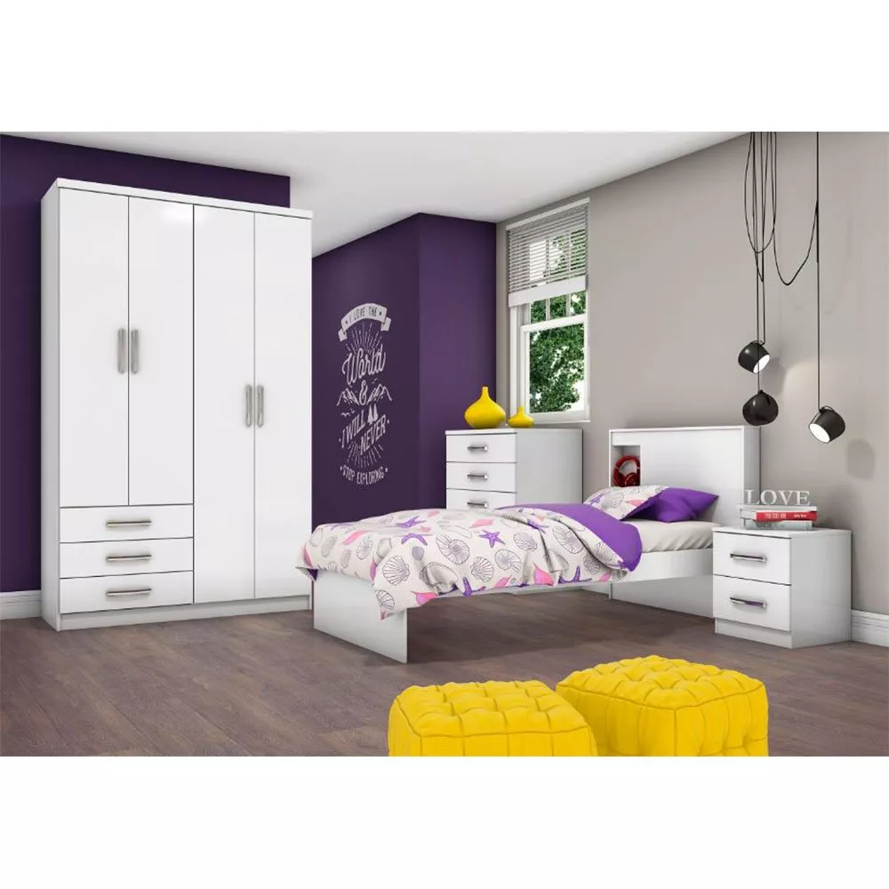 Guarda-Roupa Solteiro 4 Portas 3 Gavetas Henn Caju