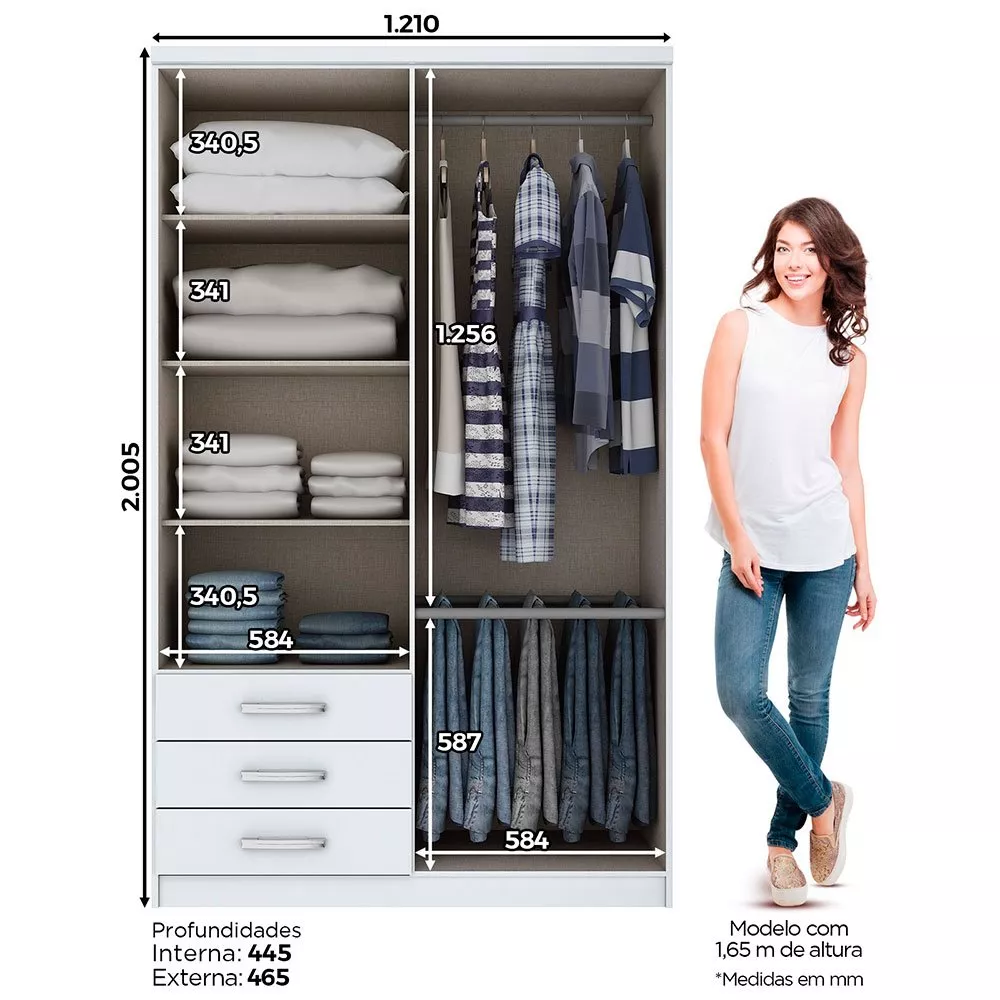 Guarda-Roupa Solteiro 4 Portas 3 Gavetas Henn Caju