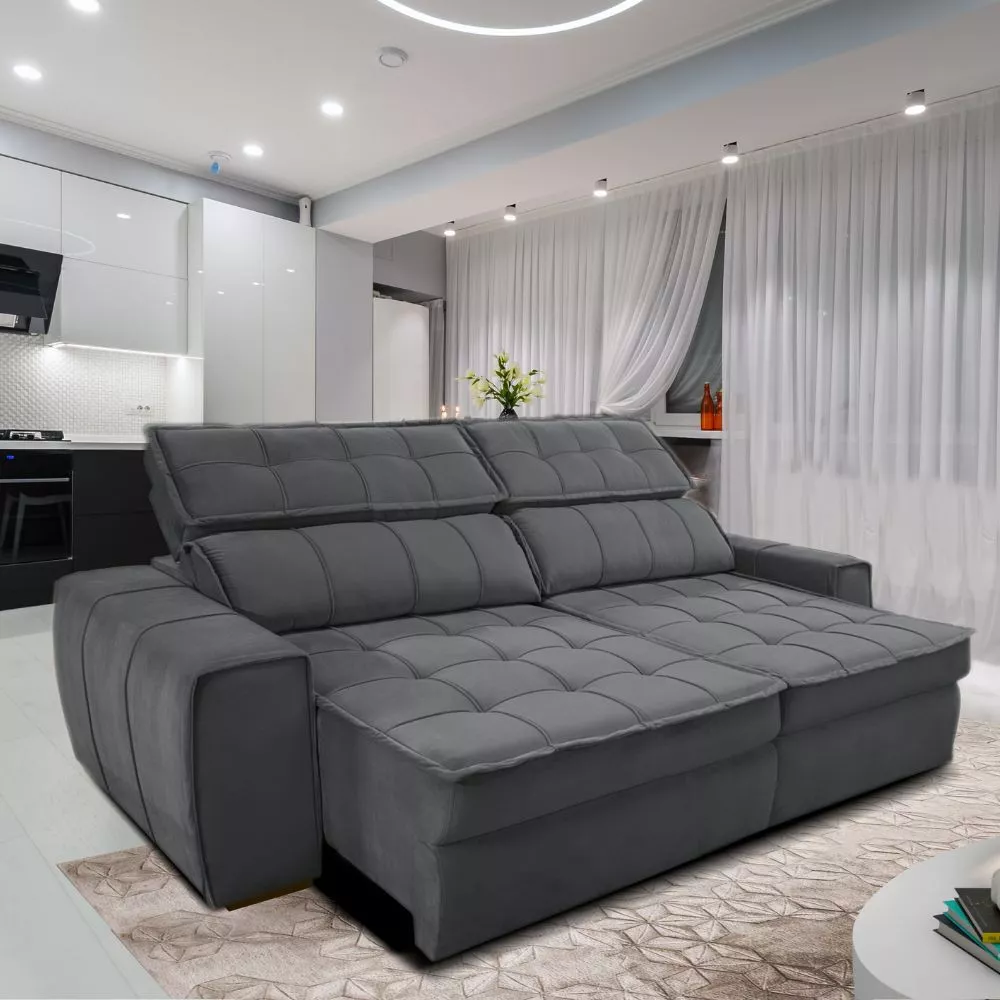 Sofá 254 cm 3 Lugares  Retrátil Reclinável Matielo América