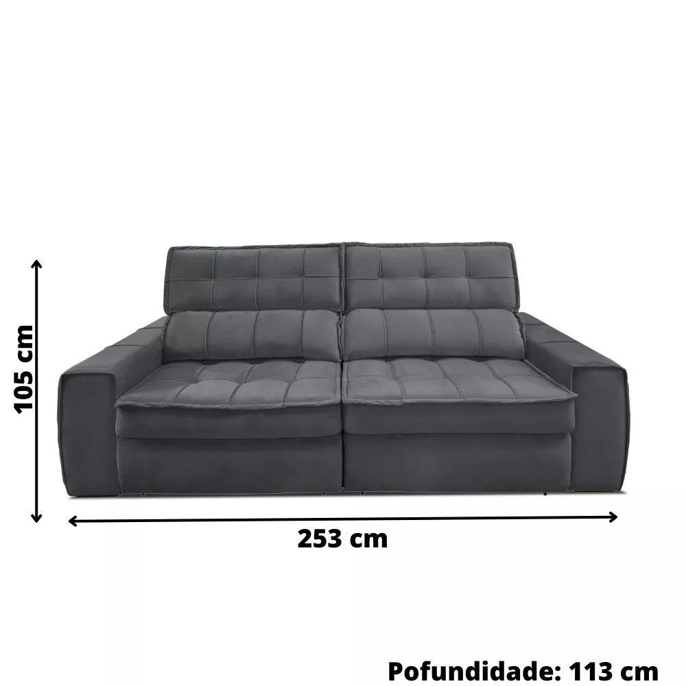 Sofá 254 cm 3 Lugares  Retrátil Reclinável Matielo América